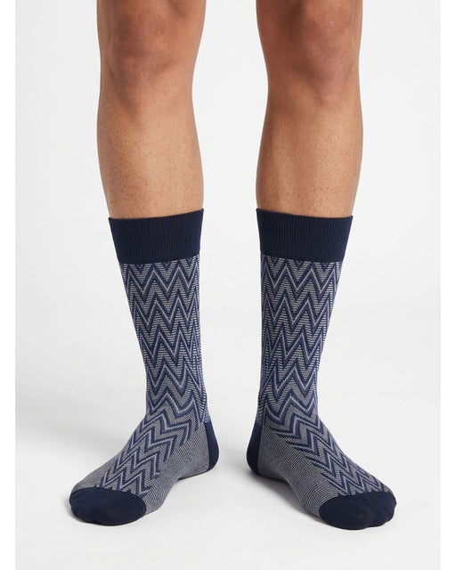 Missoni Navy Mens Classic Chevron Crew Socks-L