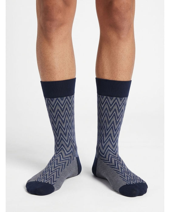 Missoni Navy Mens Classic Chevron Crew Socks-L