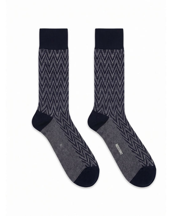 Missoni Navy Mens Classic Chevron Crew Socks-L
