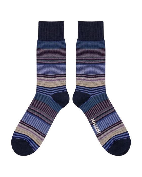 Missoni Lavender Blue  Mens Stripe Crew Socks-