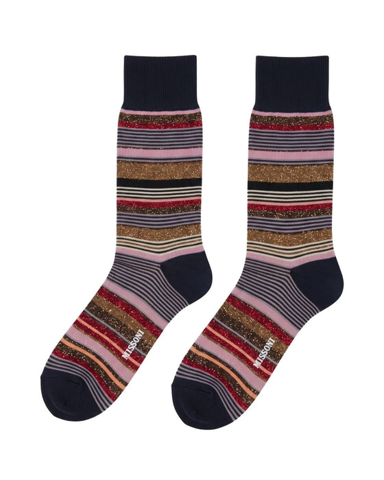 Missoni Pink Black Mens Stripe Crew Socks-