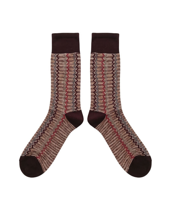 Missoni Pink Brown Mens Zigzag  Crew Socks-