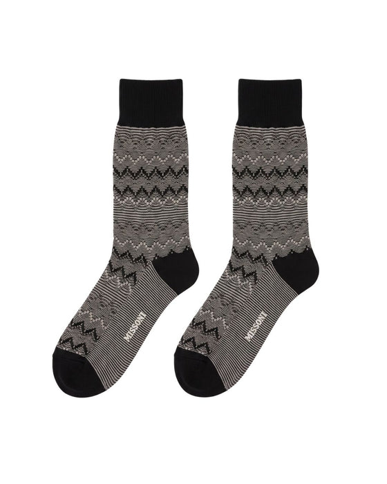 Missoni Black Light Grey Mens Chevron Crew Socks-