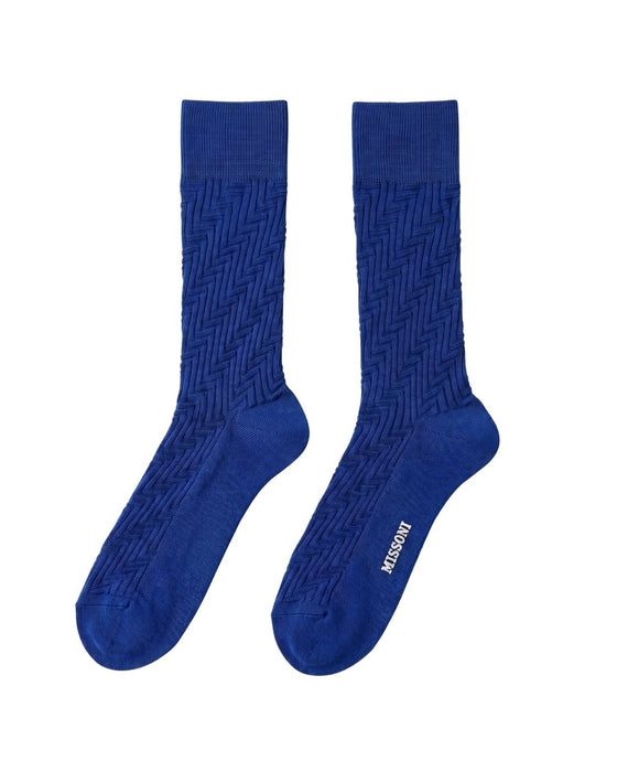 Missoni Royal Blue Mens Ribbed Crew Socks-