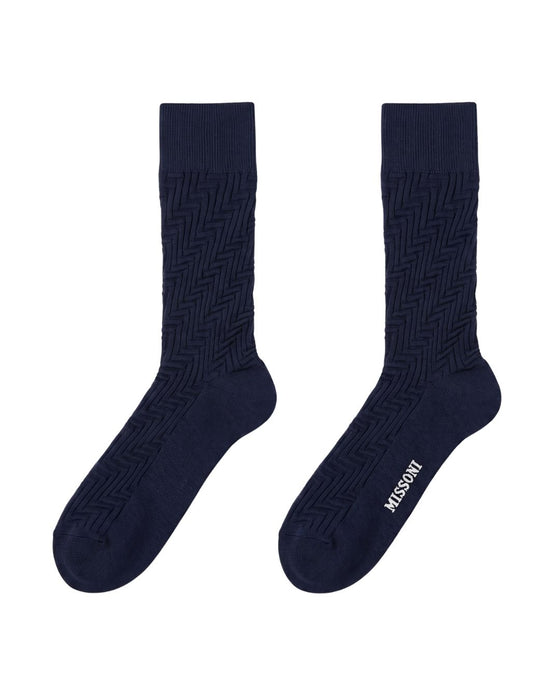 Missoni Dark Navy Mens Ribbed Crew Socks-M