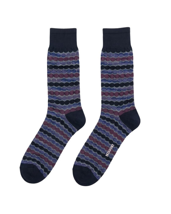 Missoni Navy Burgundy Mens Pattern Crew Socks-L