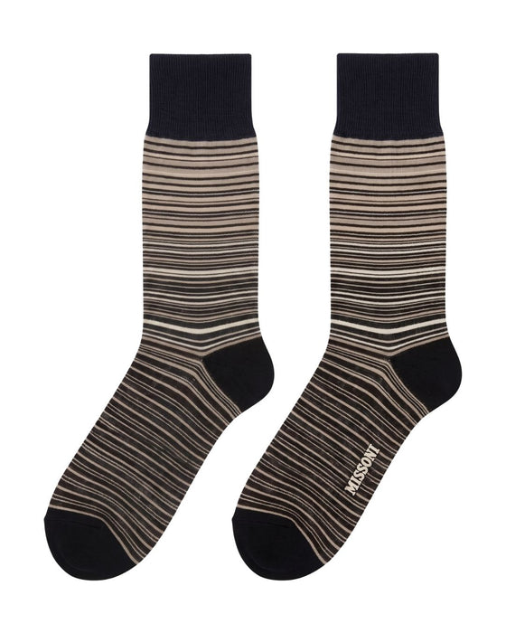 Missoni Black Beige Mens Fine Stripe Crew Socks-M
