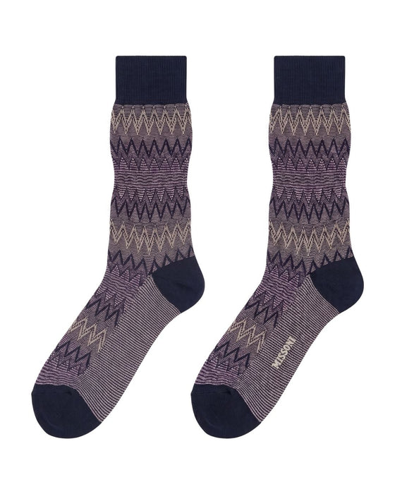 Missoni Purple Navy Mens Chevron Crew Socks-M