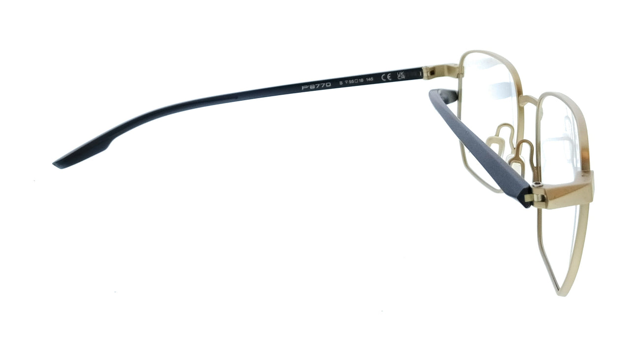 Porsche Design P8770 55B000 Shiny Gold Black Square Mens Sunglasses