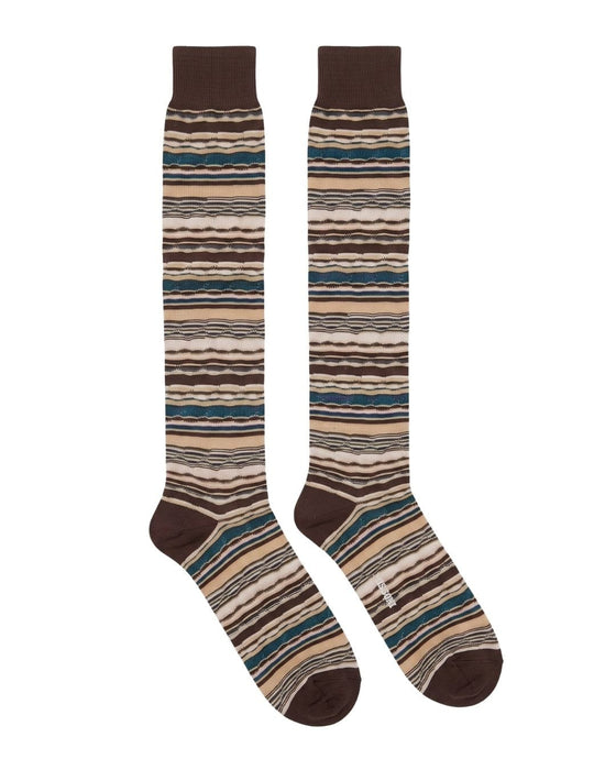 Missoni Brown Teal Mens Stripe Dress Socks-