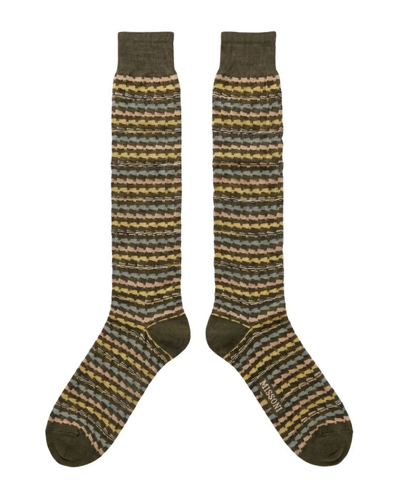 Missoni Olive Green Mens Zigzag Knit Dress Socks-