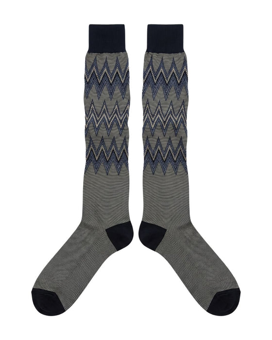 Missoni Navy Teal Mens Chevron Dress Socks-M