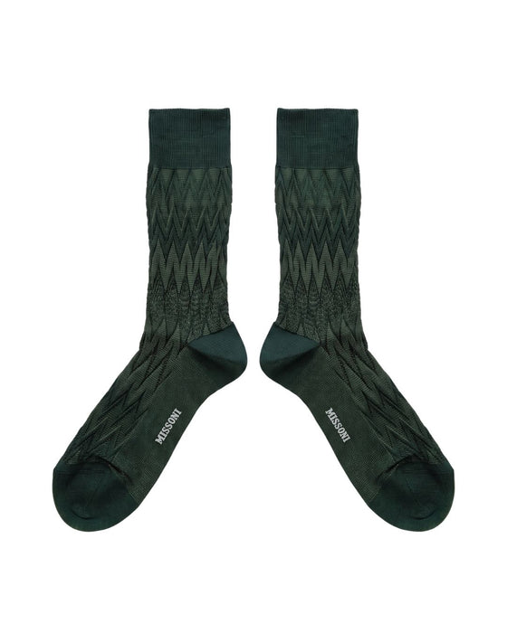 Missoni Green Mens Ribbed Chevron Crew Socks-S