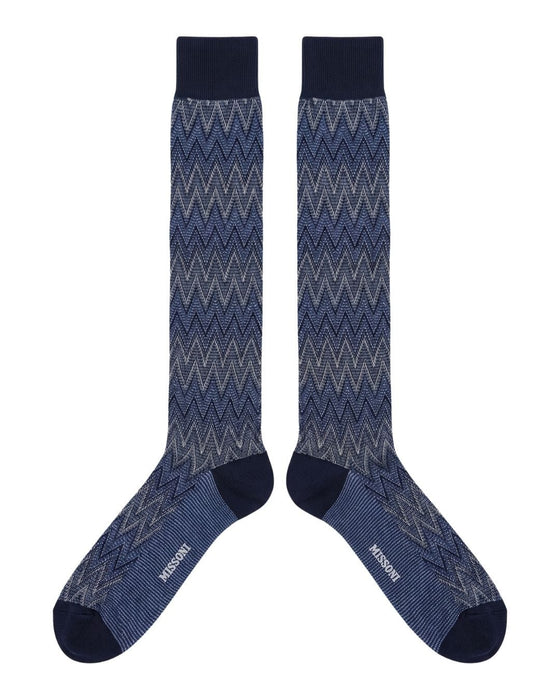 Missoni Denim Blue Mens Chevron Dress Socks-M