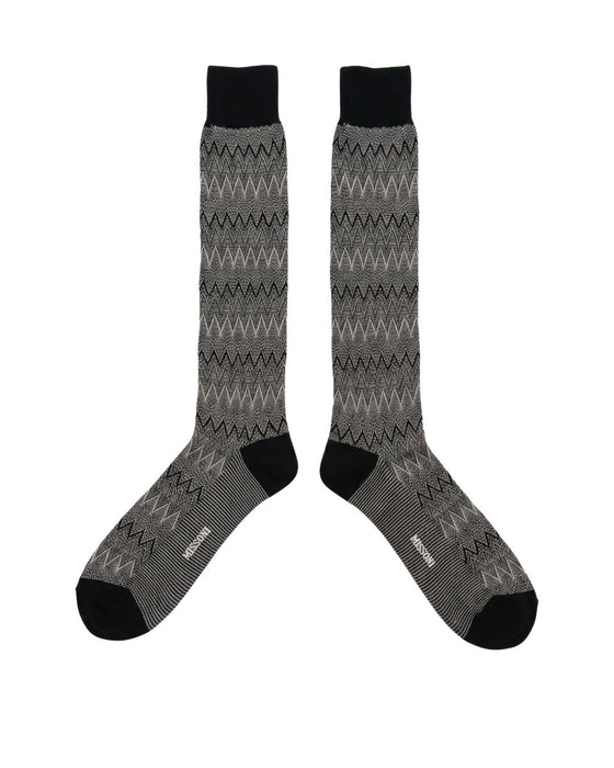 Missoni Black Taupe Mens Melange Dress Socks-L