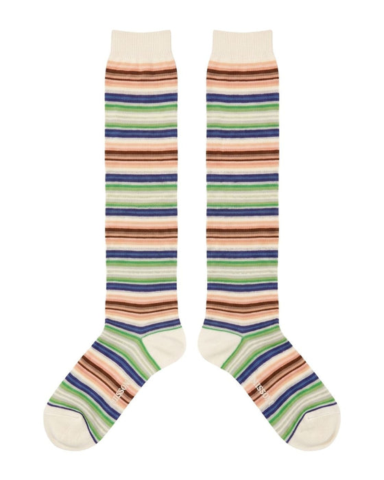 Missoni White Metallic Womens Multistripe Dress Socks-M