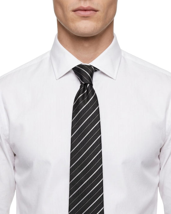 Armani Collezioni Mens Black / Gray Diagonal Stripe Silk Neck Tie