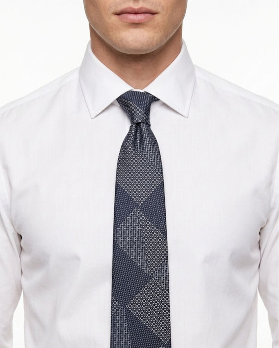 Armani Collezioni Mens Navy Blue / Light Blue Patchwork Geometric Neck Tie