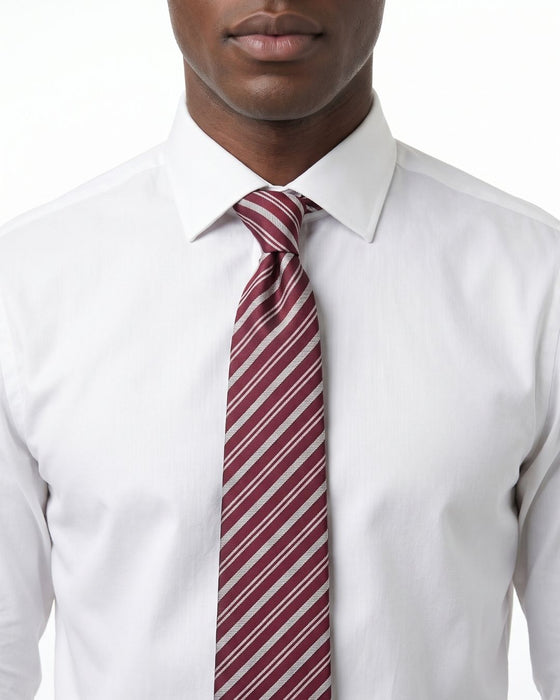 Armani Collezione Mens Burgundy / White Diagonal Stripe Neck Tie