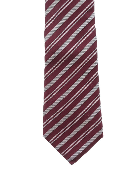 Armani Collezione Mens Burgundy / White Diagonal Stripe Neck Tie