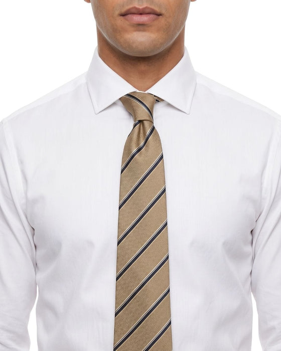 Armani Collezioni Mens Tan / Navy Diagonal Stripe Silk Neck Tie