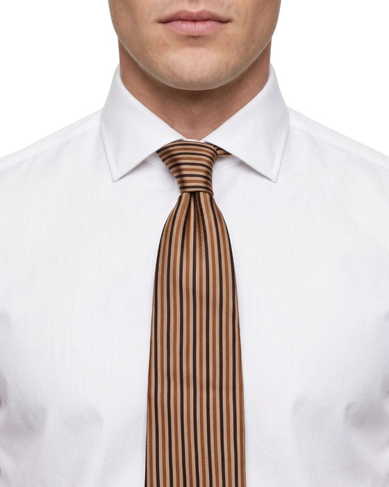 Armani Collezioni Mens Brown / Black Fine Vertical Stripe Neck Tie
