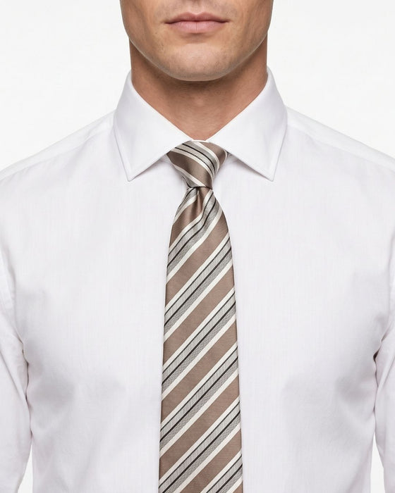 Armani Collezioni Mens Taupe / White / Black Diagonal Stripe Neck Tie