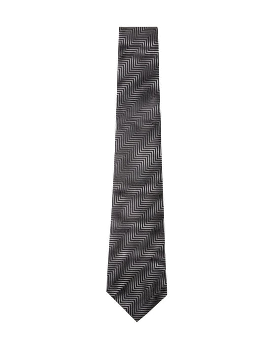 Armani Collezioni Mens Black / Gray Zigzag Geometric Neck Tie