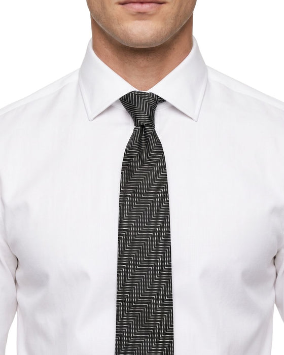 Armani Collezioni Mens Black / Gray Zigzag Geometric Neck Tie