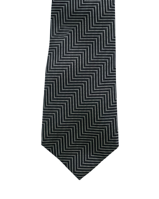 Armani Collezioni Mens Black / Gray Zigzag Geometric Neck Tie