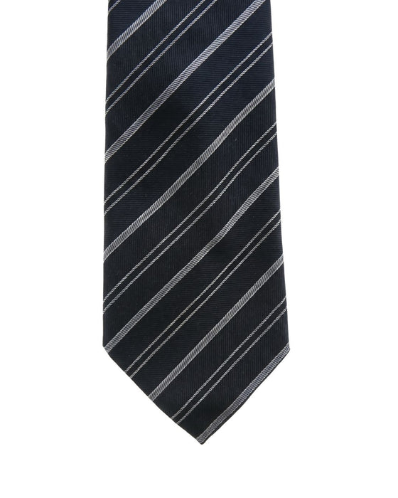 Armani Collezione Mens Black / Gray Diagonal Stripe Neck Tie