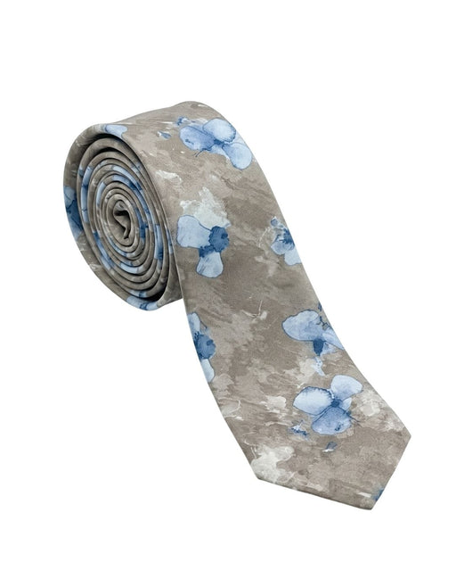 Armani Collezioni Mens Taupe / Blue Watercolor Floral Neck Tie