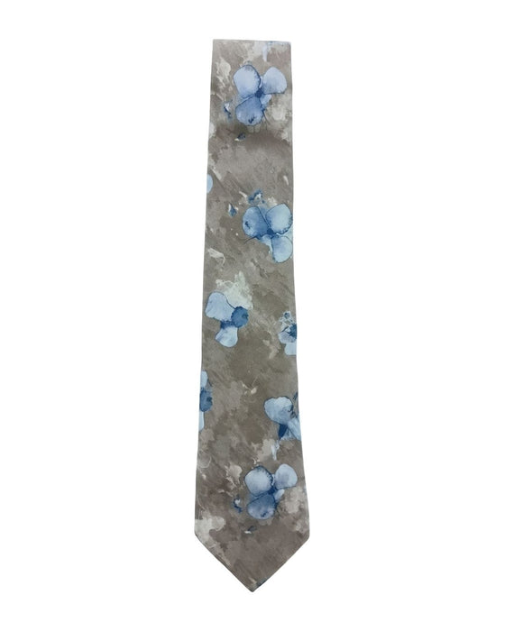 Armani Collezioni Mens Taupe / Blue Watercolor Floral Neck Tie
