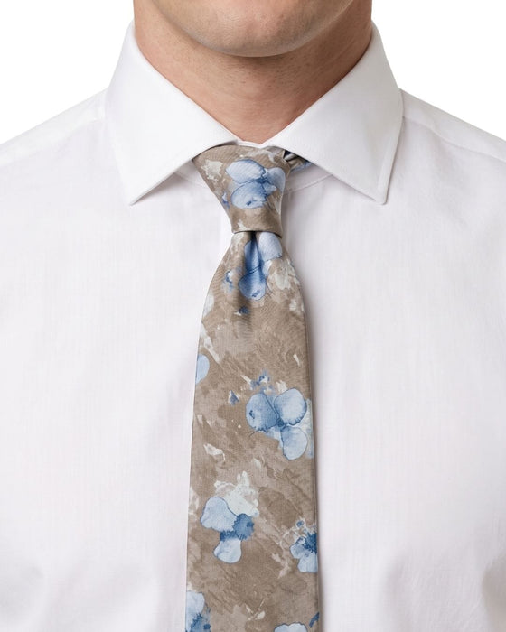 Armani Collezioni Mens Taupe / Blue Watercolor Floral Neck Tie