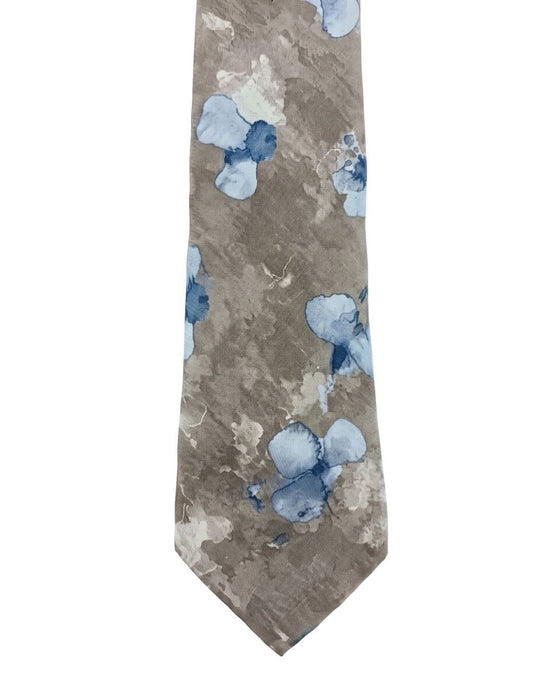 Armani Collezioni Mens Taupe / Blue Watercolor Floral Neck Tie