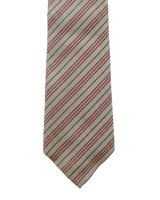 Armani Collezione Mens Beige / Burgundy / Gray Diagonal Stripe Neck Tie
