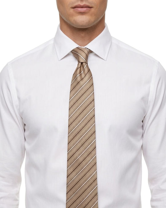 Armani Collezioni Mens Beige / Taupe Diagonal Stripe Silk Neck Tie