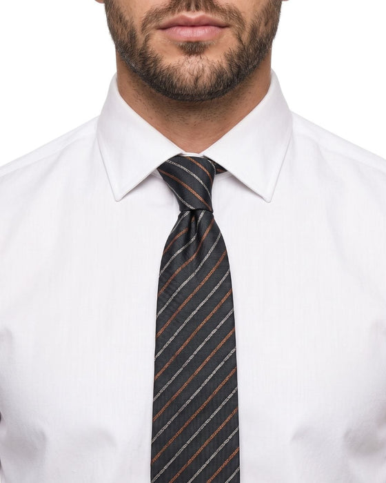 Armani Collezioni Mens Charcoal / Orange Diagonal Stripe Silk Neck Tie