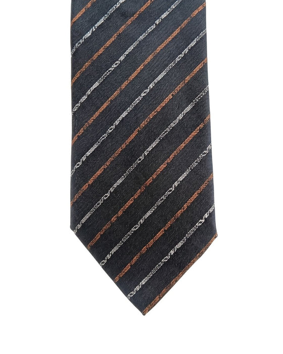 Armani Collezioni Mens Charcoal / Orange Diagonal Stripe Silk Neck Tie