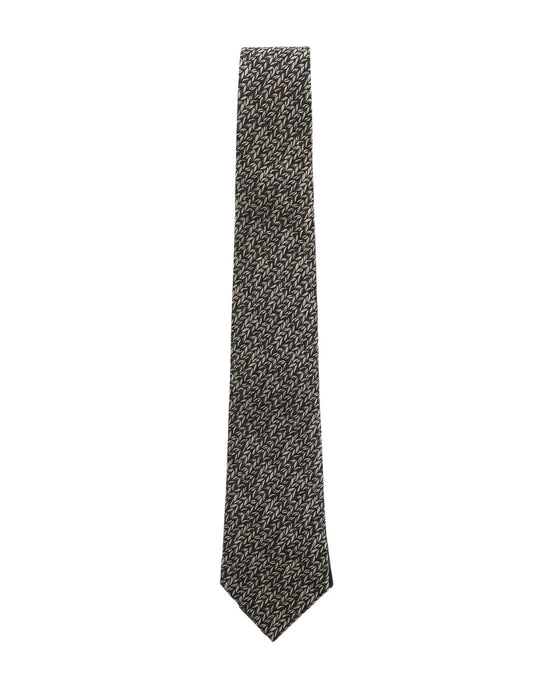Armani Collezioni Mens Black / Gray Micro Leaf Geometric Neck Tie