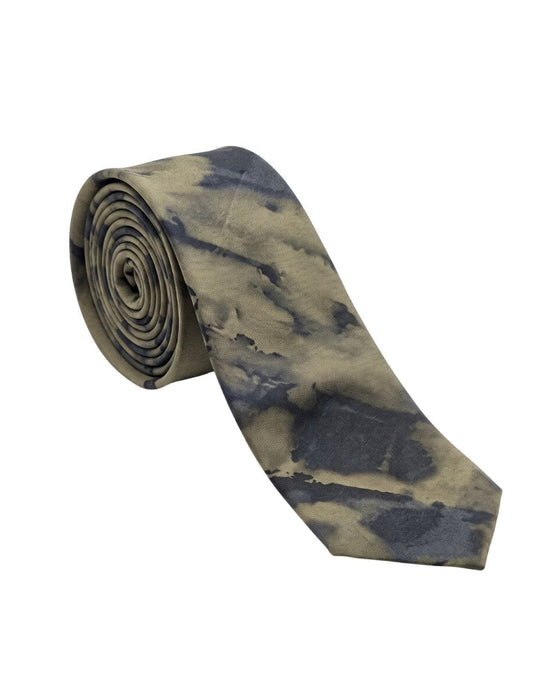 Armani Collezioni Mens Olive Green / Black Abstract Print Neck Tie