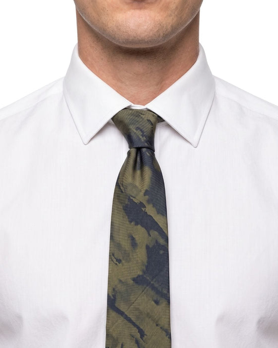 Armani Collezioni Mens Olive Green / Black Abstract Print Neck Tie