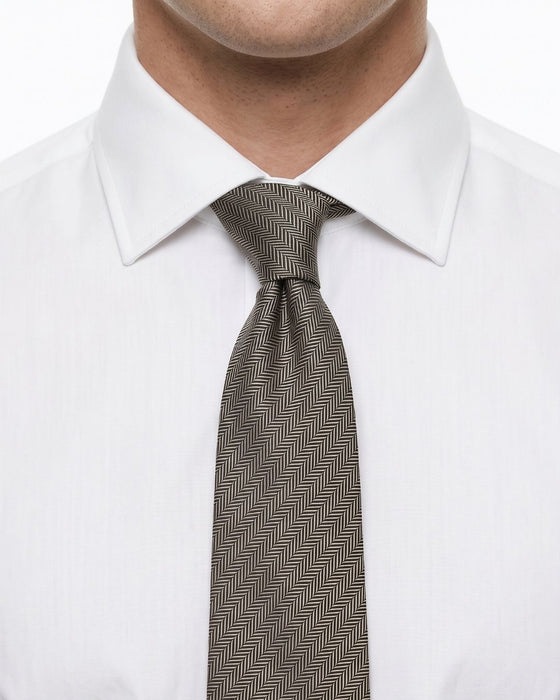 Armani Collezioni Mens Taupe / Beige Fine Herringbone Neck Tie