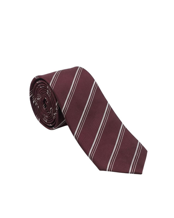 Armani Collezioni Mens Burgundy / White Diagonal Stripe Silk Neck Tie