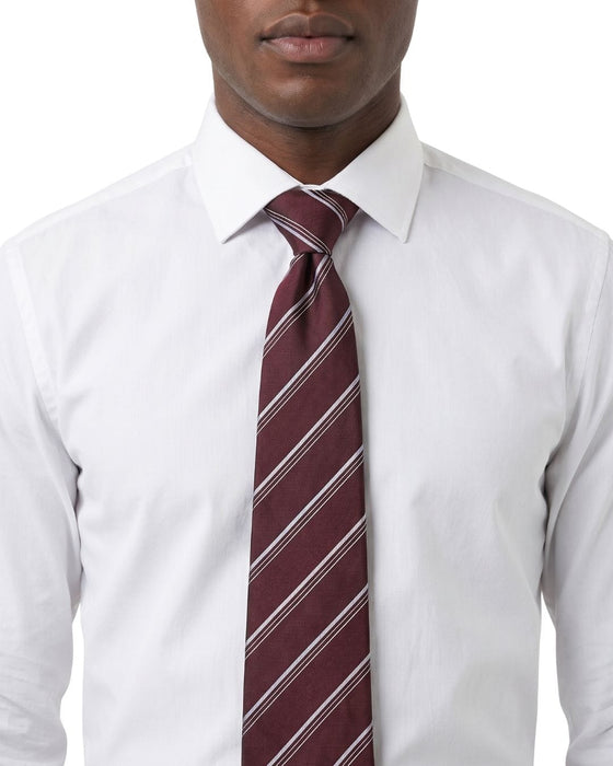 Armani Collezioni Mens Burgundy / White Diagonal Stripe Silk Neck Tie