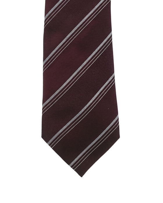 Armani Collezioni Mens Burgundy / White Diagonal Stripe Silk Neck Tie