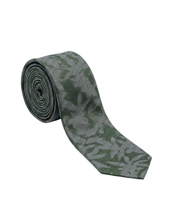 Armani Collezioni Mens Green / Gray Botanical Herringbone Neck Tie