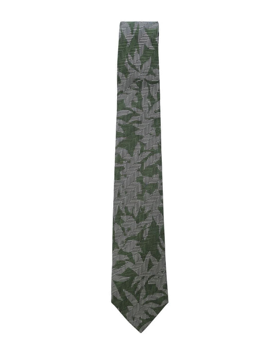 Armani Collezioni Mens Green / Gray Botanical Herringbone Neck Tie