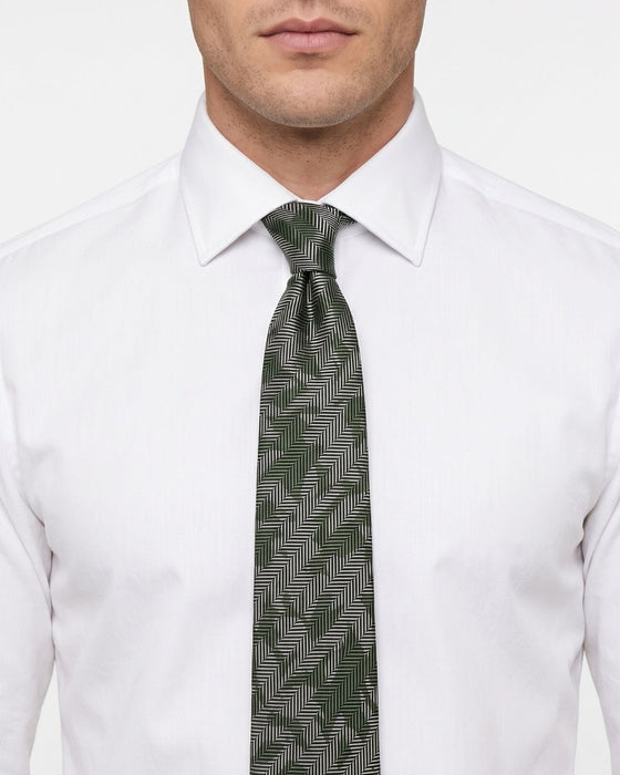 Armani Collezioni Mens Green / Gray Botanical Herringbone Neck Tie
