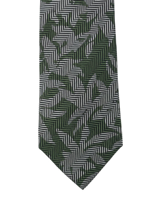 Armani Collezioni Mens Green / Gray Botanical Herringbone Neck Tie